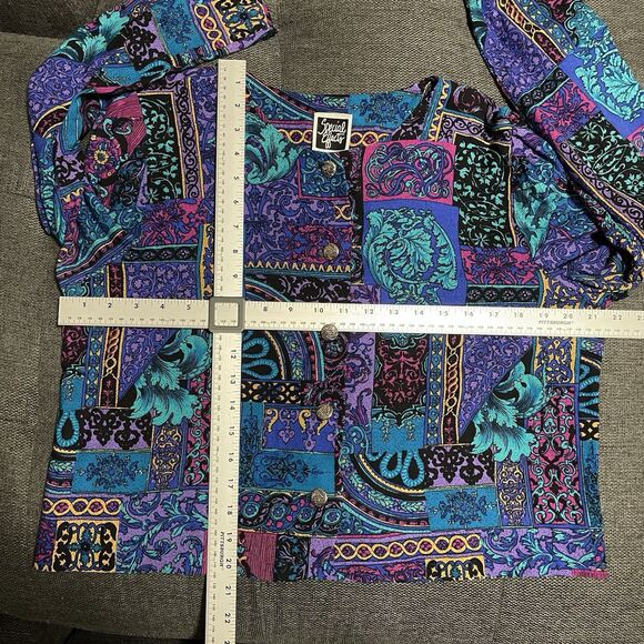 Vintage Special Effects Button Down Top 100% Rayon USA Made‎ Purple Blue Sz 16 T - Picture 8 of 9